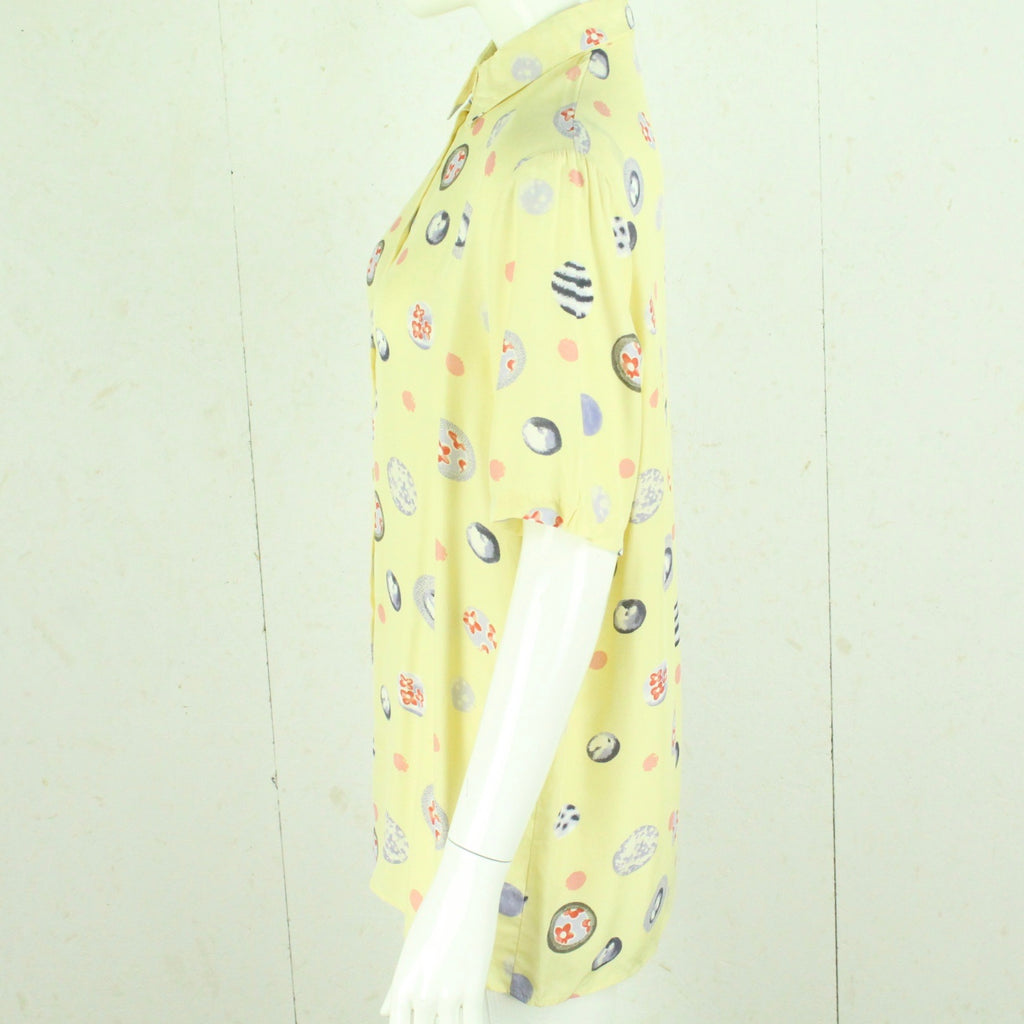 Vintage Bluse Gr. S gelb mehrfarbig gemustert kurzarm