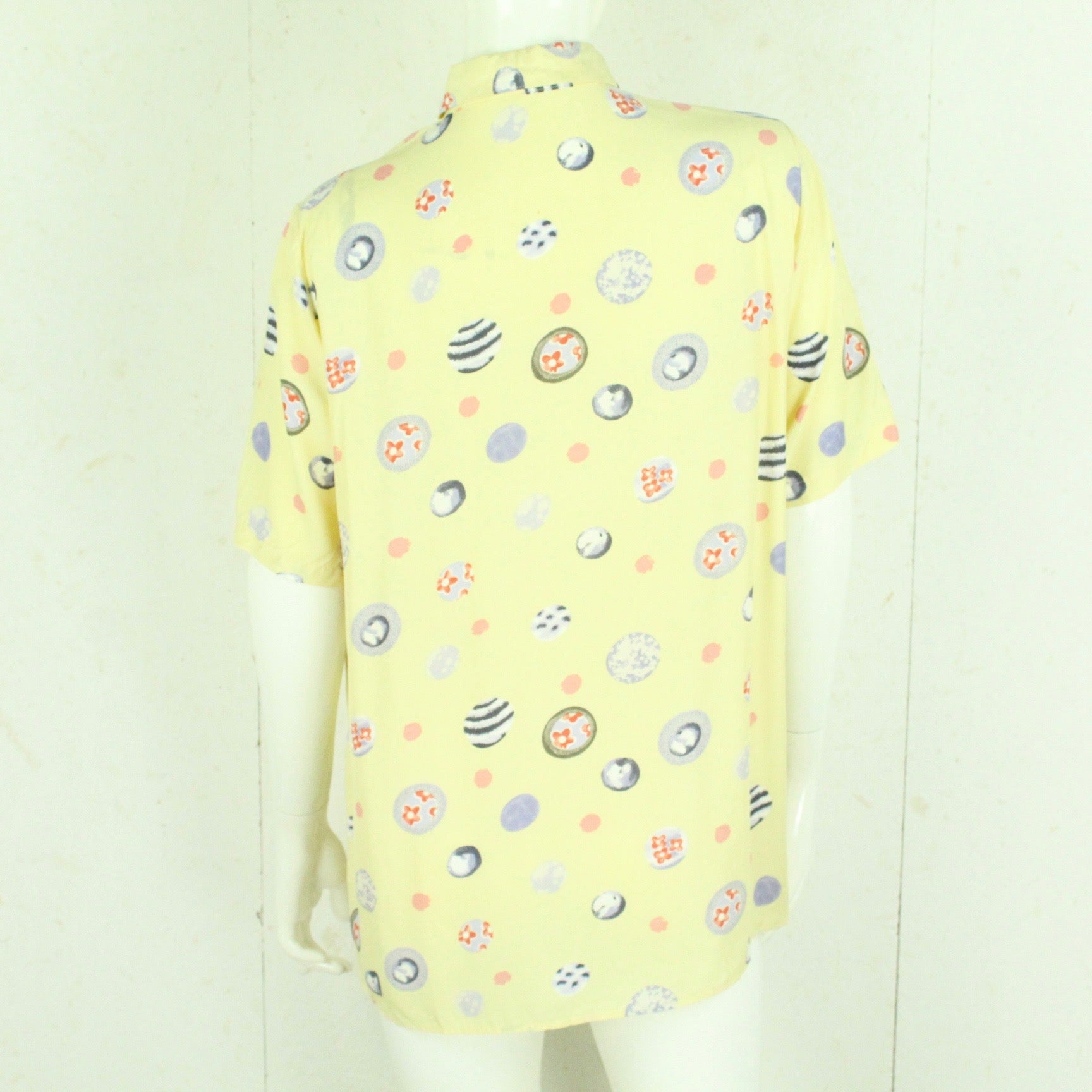 Vintage Bluse Gr. S gelb mehrfarbig gemustert kurzarm