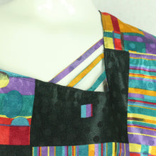 Laden Sie das Bild in den Galerie-Viewer, Vintage Bluse Gr. M schwarz bunt Crazy Pattern kurzarm