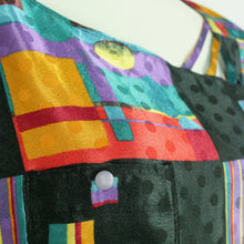 Laden Sie das Bild in den Galerie-Viewer, Vintage Bluse Gr. M schwarz bunt Crazy Pattern kurzarm