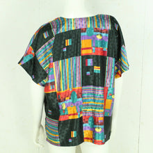 Laden Sie das Bild in den Galerie-Viewer, Vintage Bluse Gr. M schwarz bunt Crazy Pattern kurzarm