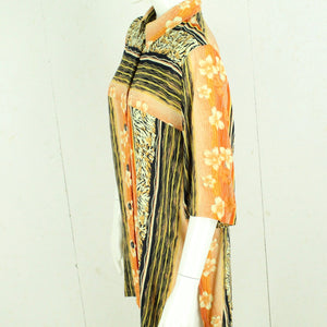 Vintage Bluse Gr. M orange schwarz mehrfarbig gemustert