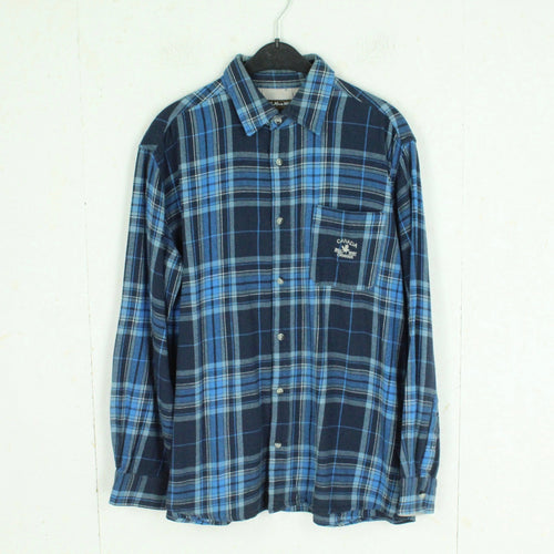 Vintage Flanellhemd Gr. L blau weiß kariert Flanell