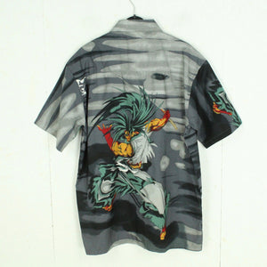 Vintage Y2K Hemd Gr. L grau schwarz Anime Manga Print kurzarm