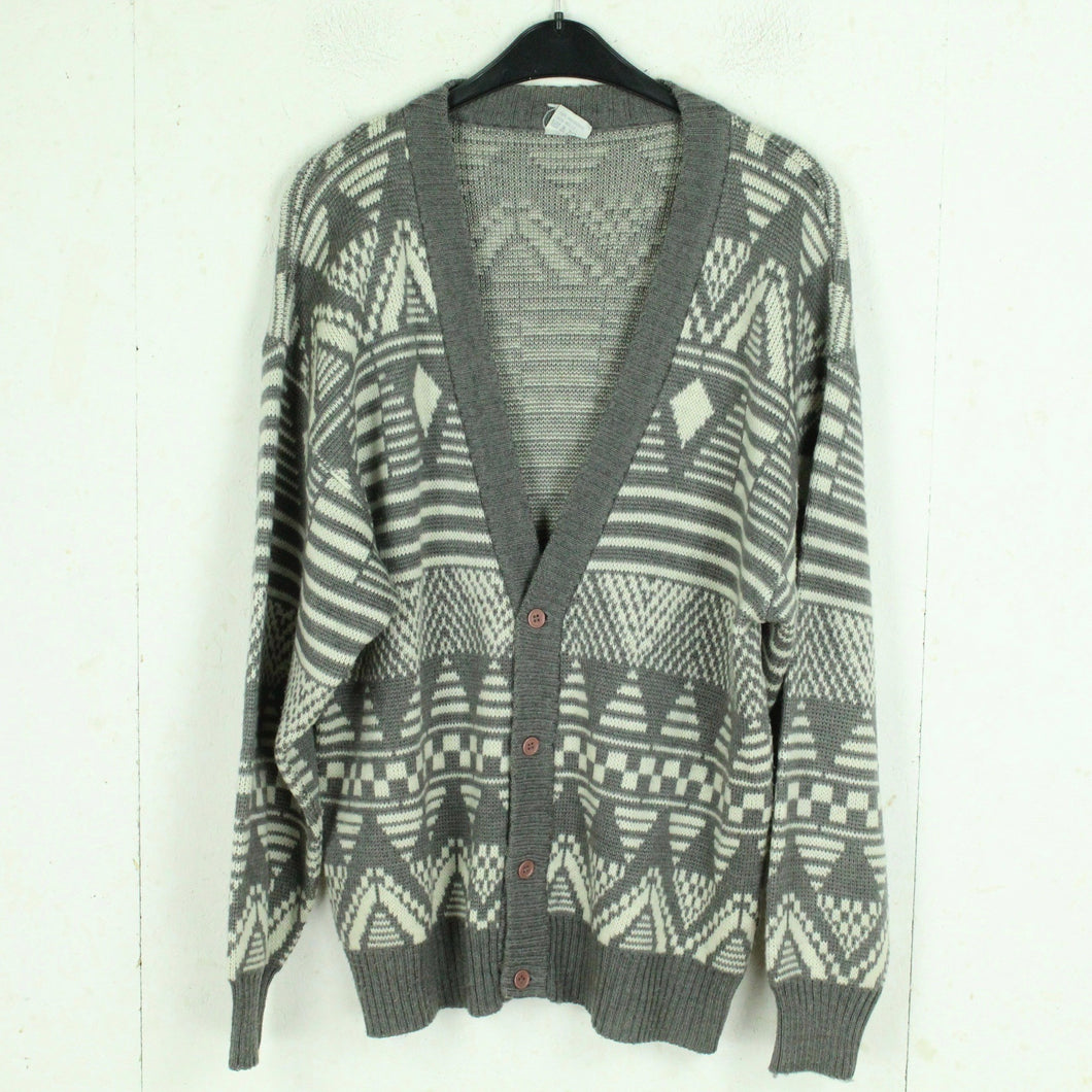 VINTAGE Cardigan mit Wolle Gr. L grau weiß Crazy Pattern Strickjacke