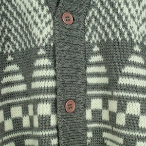 Vintage Cardigan mit Wolle Gr. L grau weiß Crazy Pattern Strickjacke