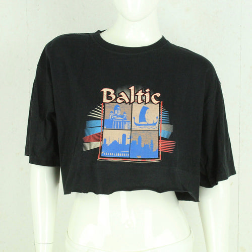 Vintage Souvenir T-Shirt Gr. L schwarz Baltische Staaten Segelschiff Crop Top