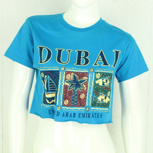 Vintage Souvenir T-Shirt Gr. S blau Vereinigten Arabischen Emirate Dubai Palme Crop Top
