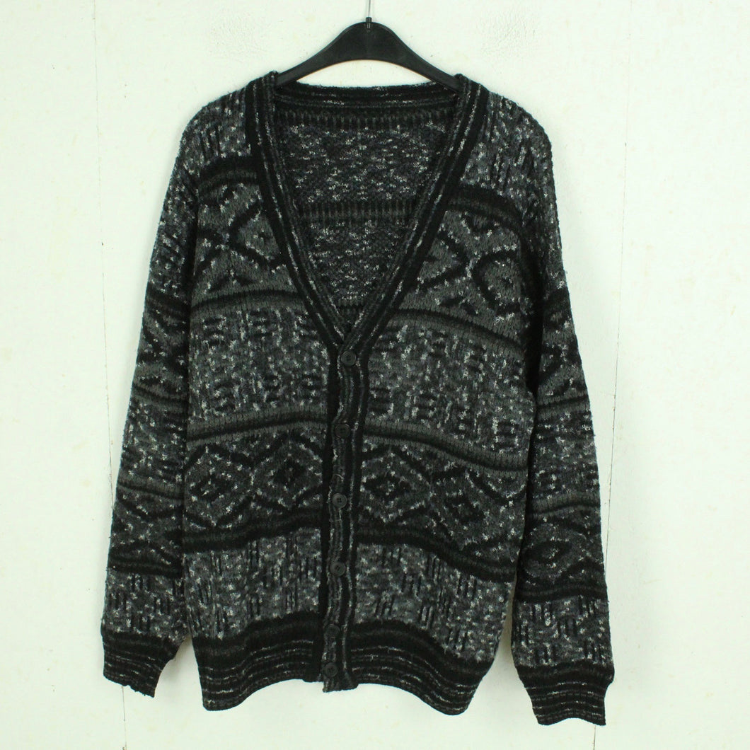 Vintage Cardigan mit Wolle Gr. L mehrfarbig Crazy Pattern Strickjacke