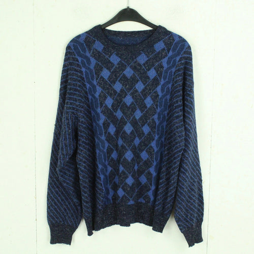 Vintage Pullover mit Wolle Gr. L dunkelblau blau Crazy Pattern Strick