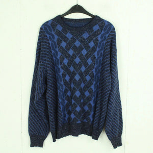 Vintage Pullover mit Wolle Gr. L dunkelblau blau Crazy Pattern Strick