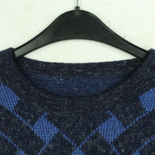 Laden Sie das Bild in den Galerie-Viewer, Vintage Pullover mit Wolle Gr. L dunkelblau blau Crazy Pattern Strick