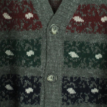 Laden Sie das Bild in den Galerie-Viewer, VINTAGE Cardigan mit Wolle Gr. L mehrfarbig gemustert Strickjacke