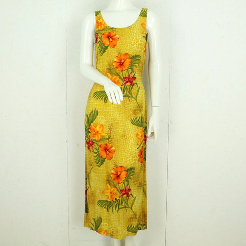 Vintage Maxikleid Gr. S ocker bunt geblümt gemustert