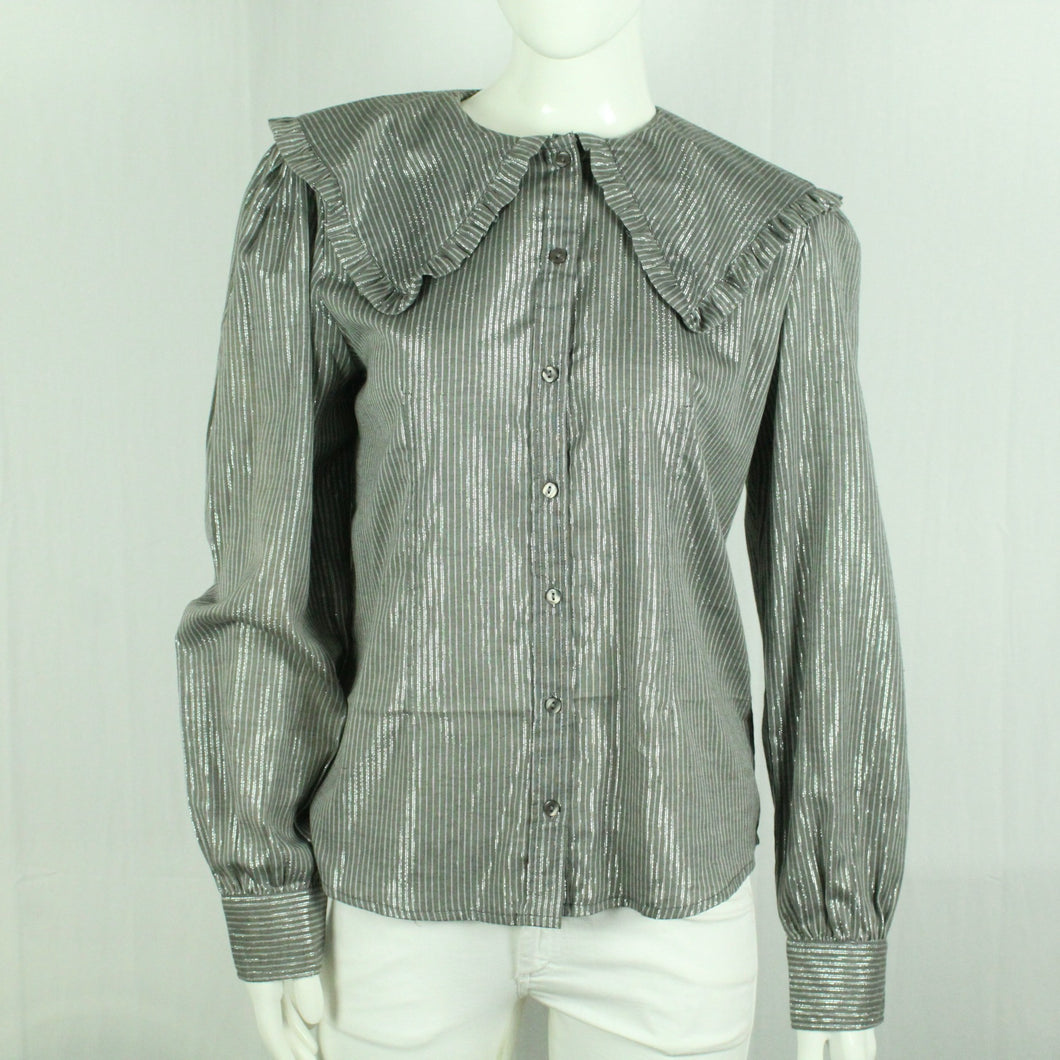 Second Hand BOII Bluse Gr. L grau silber gestreift (*)