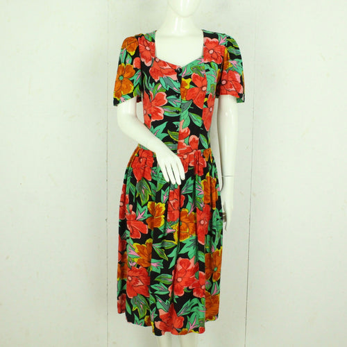 Vintage Midikleid Gr. S schwarz bunt geblümt Kleid