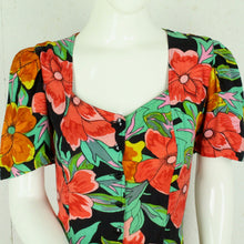 Laden Sie das Bild in den Galerie-Viewer, Vintage Midikleid Gr. S schwarz bunt geblümt Kleid