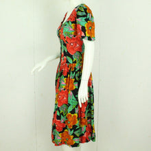 Laden Sie das Bild in den Galerie-Viewer, Vintage Midikleid Gr. S schwarz bunt geblümt Kleid