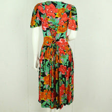 Laden Sie das Bild in den Galerie-Viewer, Vintage Midikleid Gr. S schwarz bunt geblümt Kleid