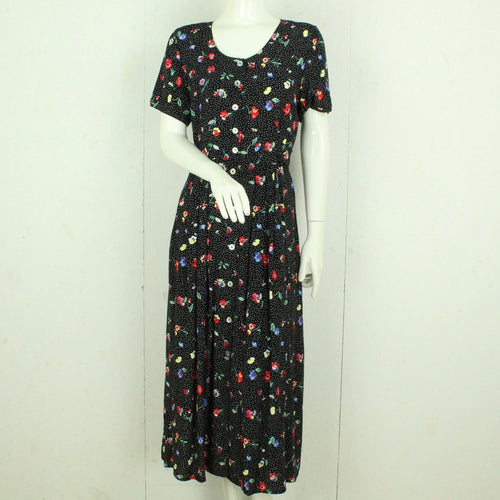 Vintage Maxikleid Gr. M schwarz bunt geblümt gepunktet Kleid