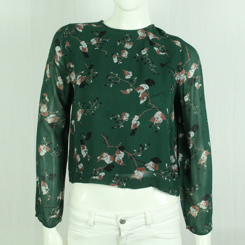 Second Hand GANNI Bluse Gr. 36 grün mehrfarbig geblümt (*)