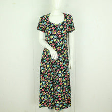 Laden Sie das Bild in den Galerie-Viewer, Vintage Maxikleid Gr. S schwarz bunt geblümt Kleid