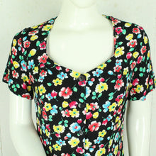 Laden Sie das Bild in den Galerie-Viewer, Vintage Maxikleid Gr. S schwarz bunt geblümt Kleid