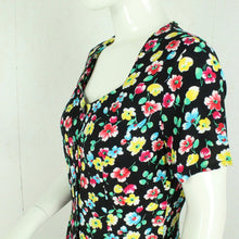 Laden Sie das Bild in den Galerie-Viewer, Vintage Maxikleid Gr. S schwarz bunt geblümt Kleid