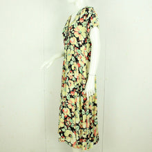 Laden Sie das Bild in den Galerie-Viewer, Vintage Maxikleid Gr. M schwarz bunt geblümt Kleid