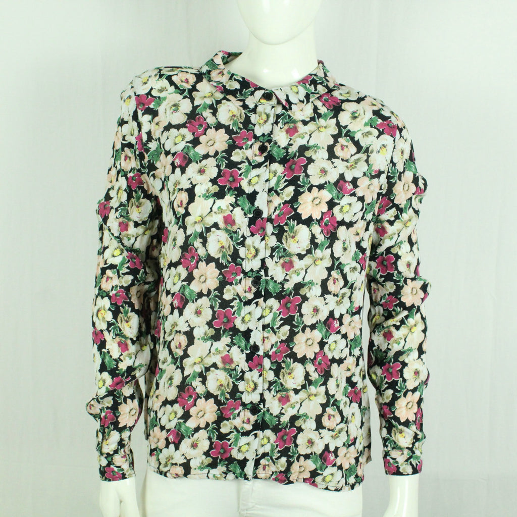 Second Hand GANNI Bluse Gr. L schwarz mehrfarbig geblümt (*)