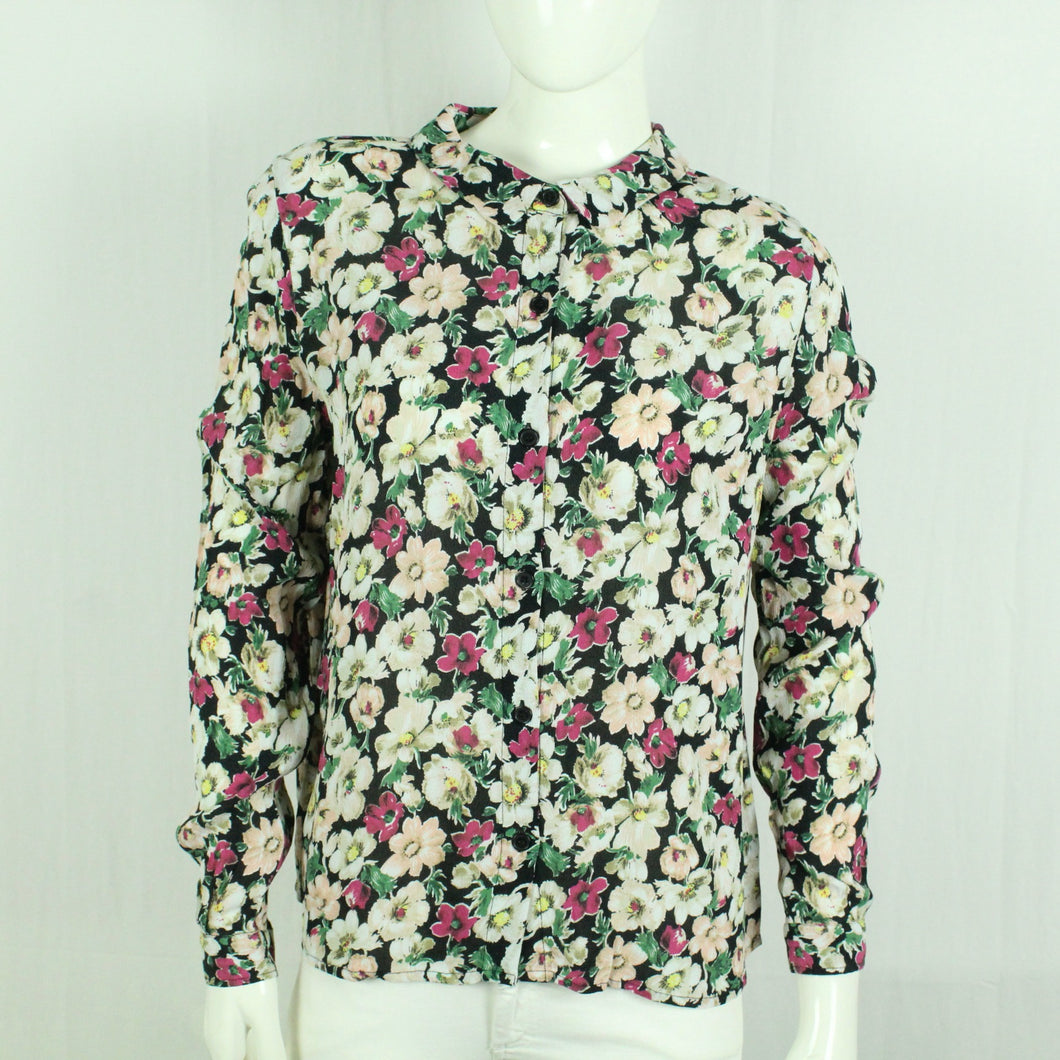 Second Hand GANNI Bluse Gr. L schwarz mehrfarbig geblümt (*)