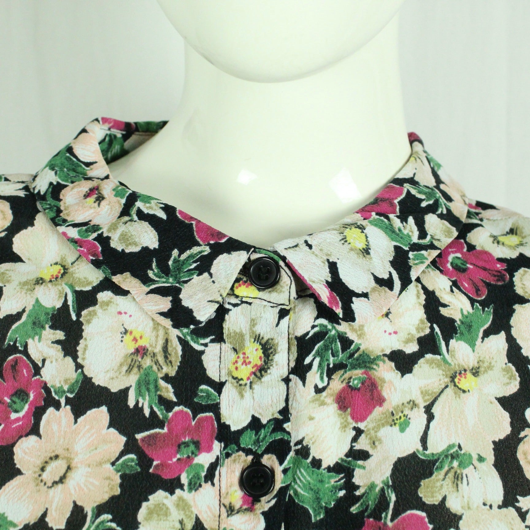 Second Hand GANNI Bluse Gr. L schwarz mehrfarbig geblümt (*)
