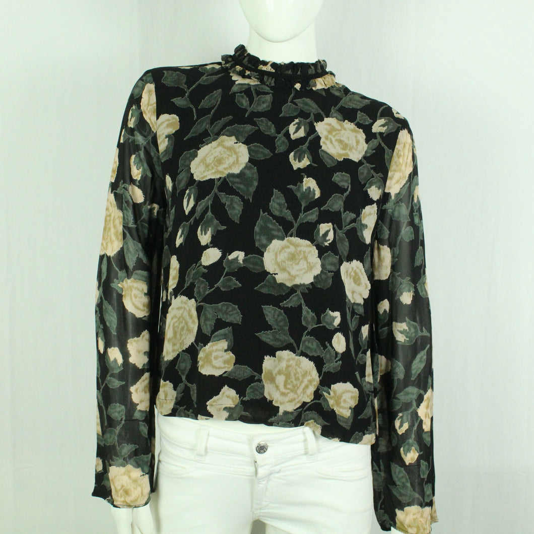 Second Hand GANNI Bluse Gr. 42 schwarz mehrfarbig geblümt (*)
