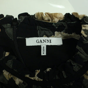 Second Hand GANNI Bluse Gr. 42 schwarz mehrfarbig geblümt (*)
