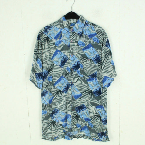 Vintage Hawaii Hemd Gr. M grau mehrfarbig Palmen Aloha 