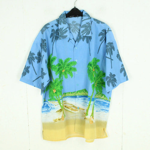 Vintage Hawaii Hemd Gr. XL blau bunt Palmen Strand