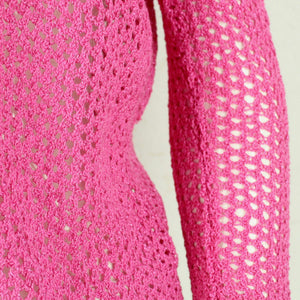 Vintage Cardigan Female Gr. M pink Glitzer Lochmuster Strick