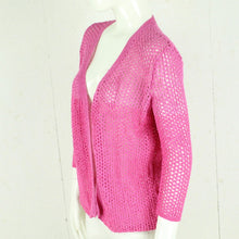 Laden Sie das Bild in den Galerie-Viewer, Vintage Cardigan Female Gr. M pink Glitzer Lochmuster Strick