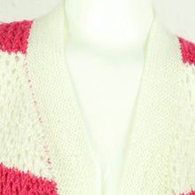 Laden Sie das Bild in den Galerie-Viewer, Vintage Cardigan Female Gr. L pink weiß gestreift Lochmuster Strick