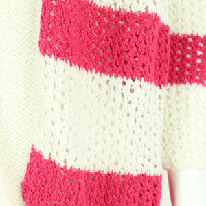 Vintage Cardigan Female Gr. L pink weiß gestreift Lochmuster Strick