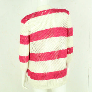 Vintage Cardigan Female Gr. L pink weiß gestreift Lochmuster Strick