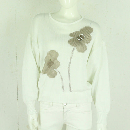 Vintage Pullover Female Gr. S weiß braun geblümt Strick