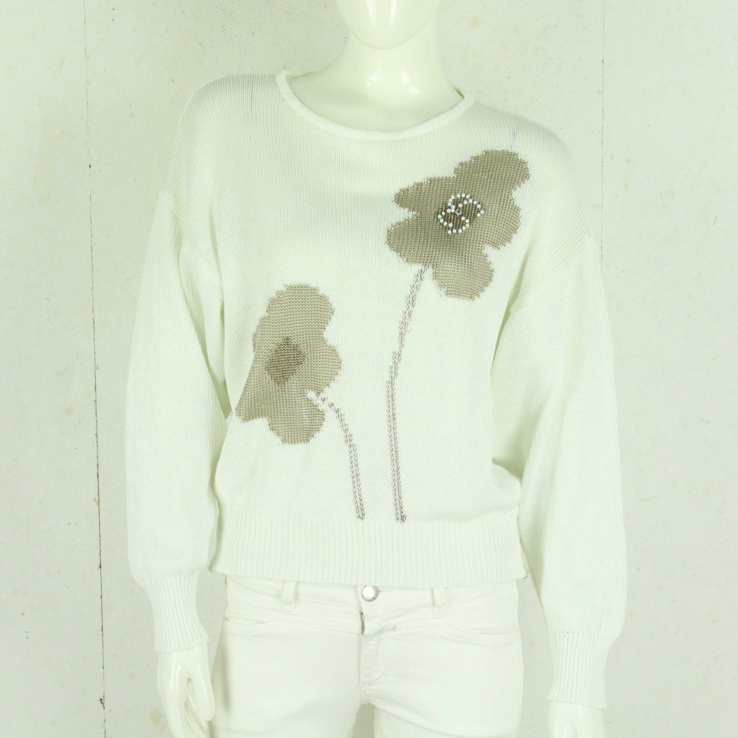 Vintage Pullover Female Gr. S weiß braun geblümt Strick