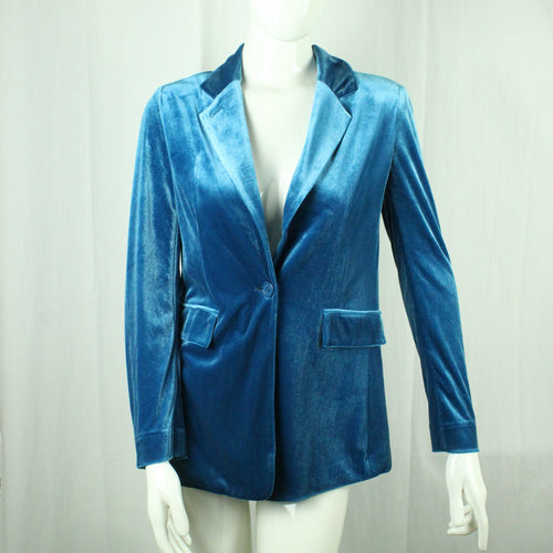 Second Hand SILVIAN HEACH Samtblazer Gr. S blau uni Samt Blazer Jacke (*)