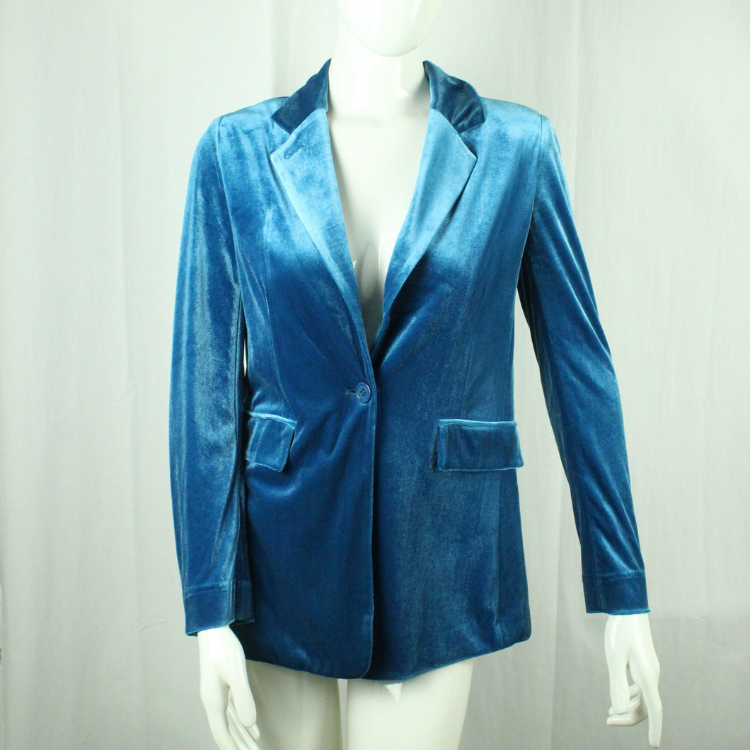 Second Hand SILVIAN HEACH Samtblazer Gr. S blau uni Samt Blazer Jacke (*)