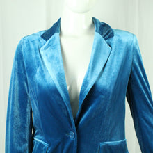 Laden Sie das Bild in den Galerie-Viewer, Second Hand SILVIAN HEACH Samtblazer Gr. S blau uni Samt Blazer Jacke (*)