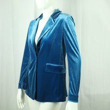 Laden Sie das Bild in den Galerie-Viewer, Second Hand SILVIAN HEACH Samtblazer Gr. S blau uni Samt Blazer Jacke (*)