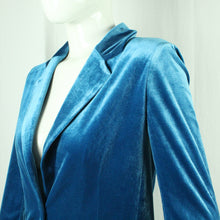 Laden Sie das Bild in den Galerie-Viewer, Second Hand SILVIAN HEACH Samtblazer Gr. S blau uni Samt Blazer Jacke (*)