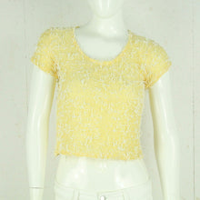 Laden Sie das Bild in den Galerie-Viewer, Vintage Pullover Female Gr. S gelb weiß gemustert kurzarm Strick