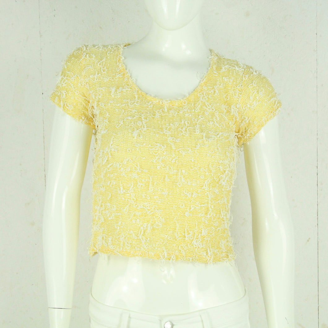 Vintage Pullover Female Gr. S gelb weiß gemustert kurzarm Strick